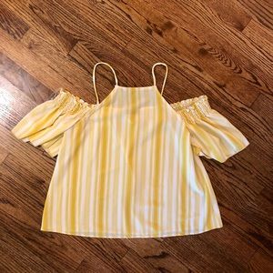 Yellow striped off the shoulder top